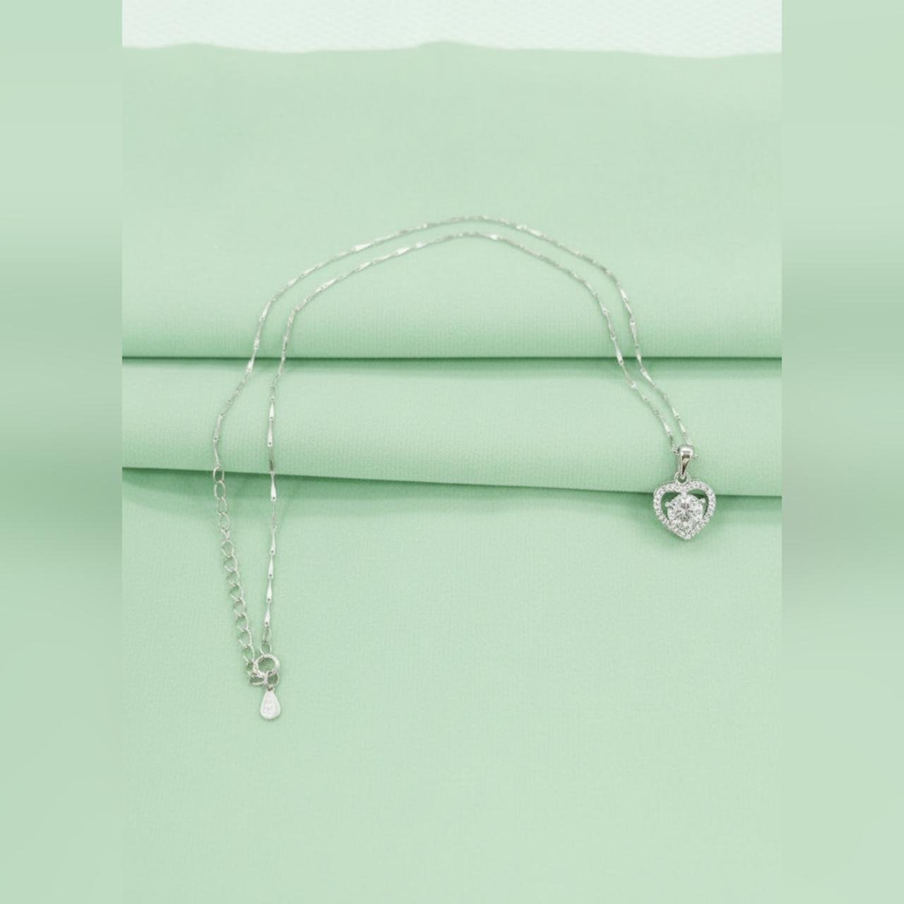 92.5 Silver  Solitaire Heart Minimalist Chain